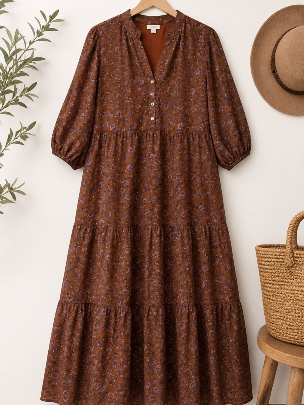 J. Jill Paisley Tiered Maxi Dress Relaxed Boho Cottagecore Size L